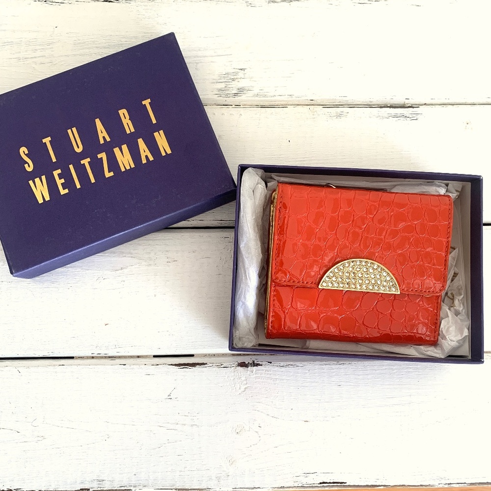 Stuart Weitzman Wallet Mandarian Croc Patent - New with Box